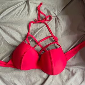Red strappy swimsuit top